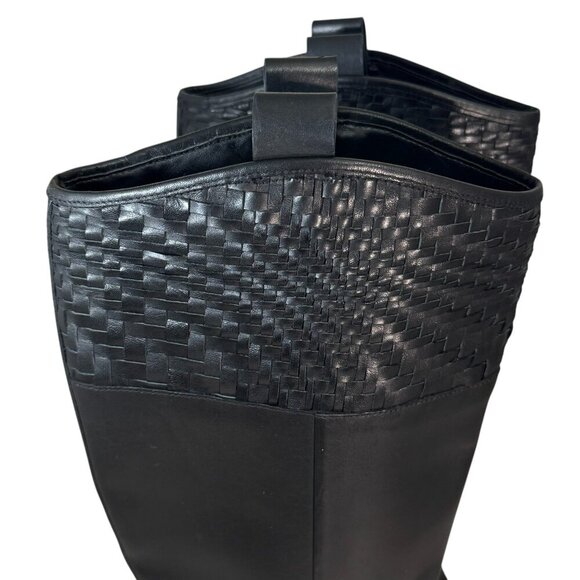 Cole Haan Women's Hampshire Woven-Trim Riding Boots Black Leather size 7 NEW - Picture 8 of 11